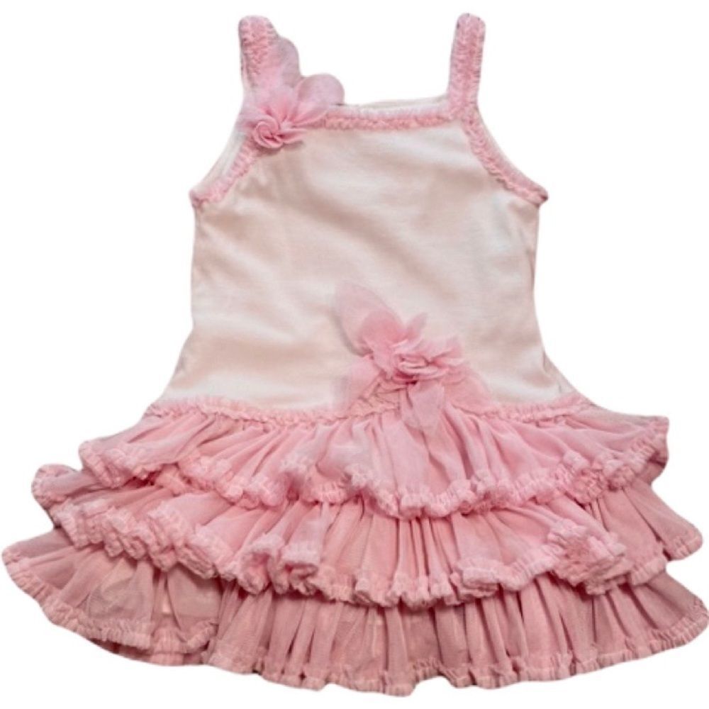 Isabella Chloe Dress Sleeveless White w/ Pink Layered Tule attached Skirt 24 M